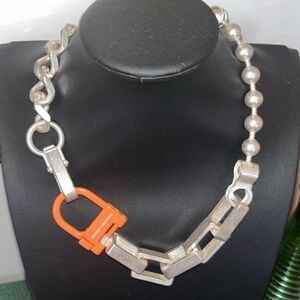 🎉Host Pick 🎉 💕. Heron Preston Multi Chain Necklace Silver Orange Brand New